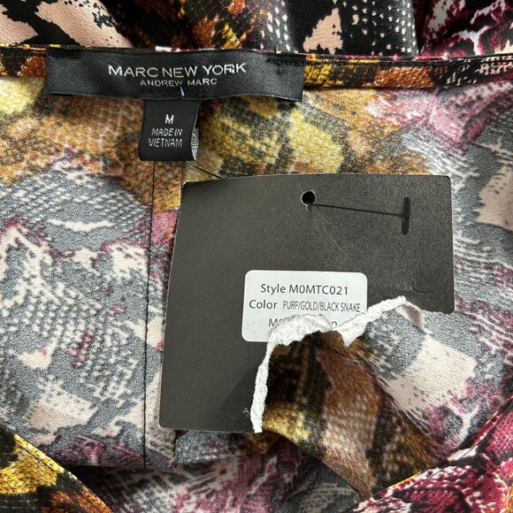 Marc New York Womens Snake Print Tie-Hem Top Blouse Medium Purple/Gold/Black New - Picture 3 of 7